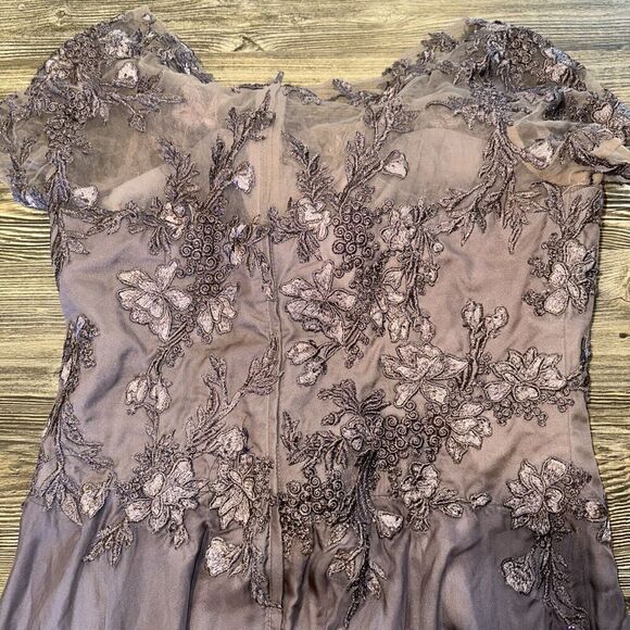 La Femme 29235 Floral Embroidery Chiffon Column Gown SZ 12 Dark Mauve. $460. 13 - Picture 8 of 10